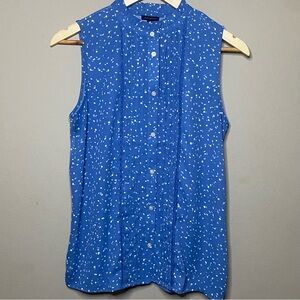 Ann Taylor Sleeveless Shell Blouse Women Small Blue White Button Front Layering